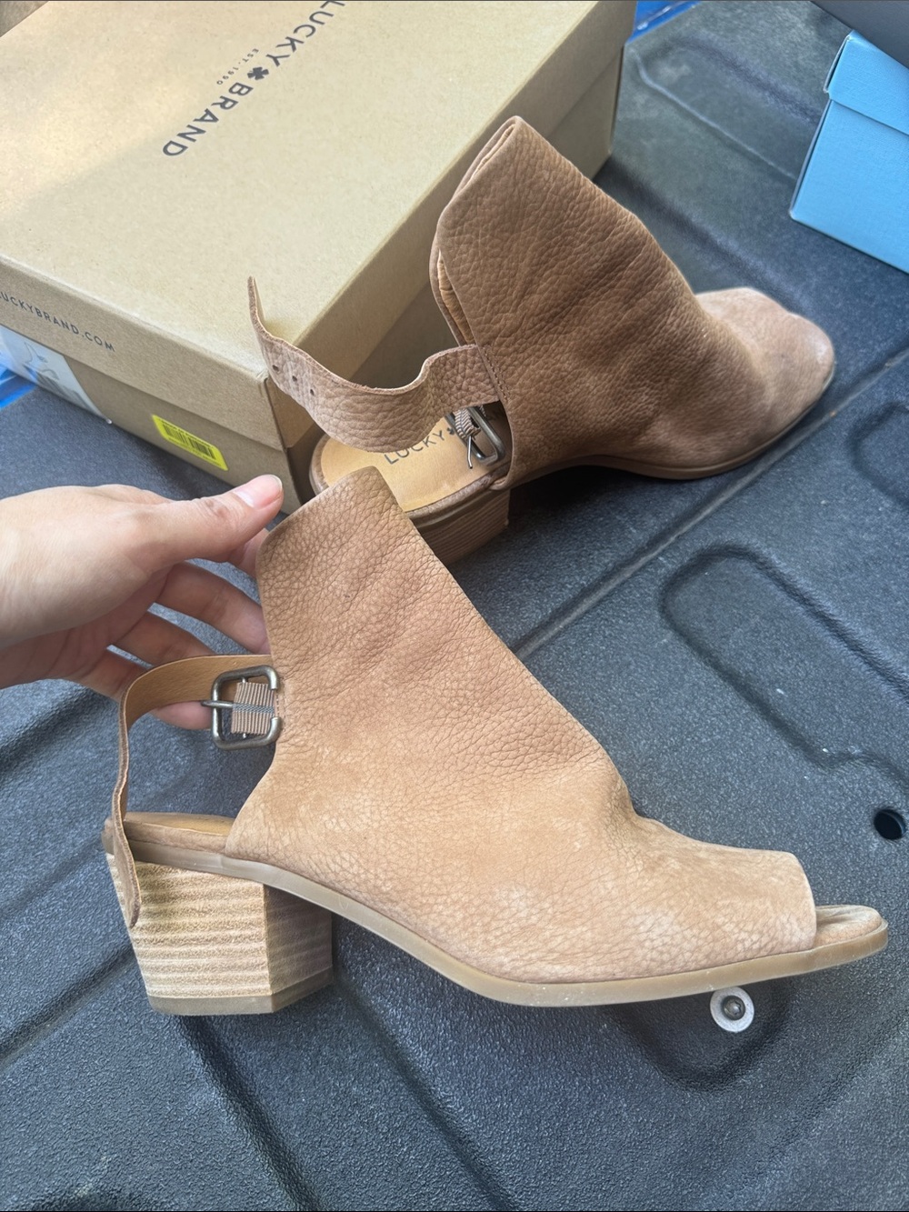 Lucky Brand Taupe Leather Open-Toe Slingback Mules - Picture 4 of 6
